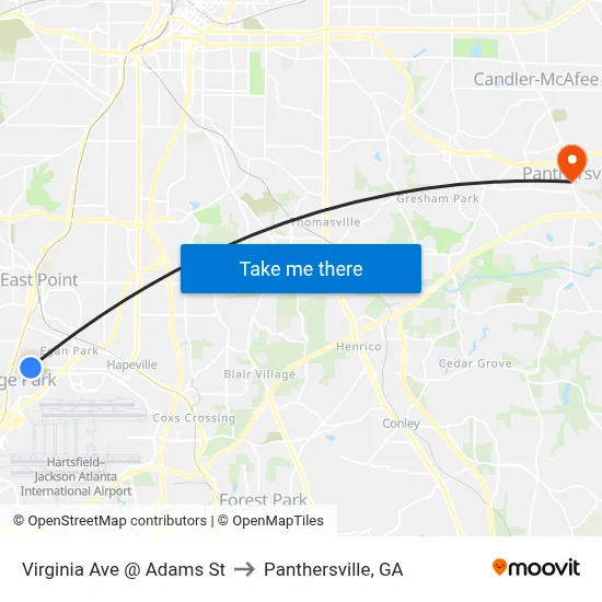 Virginia Ave @ Adams St to Panthersville, GA map