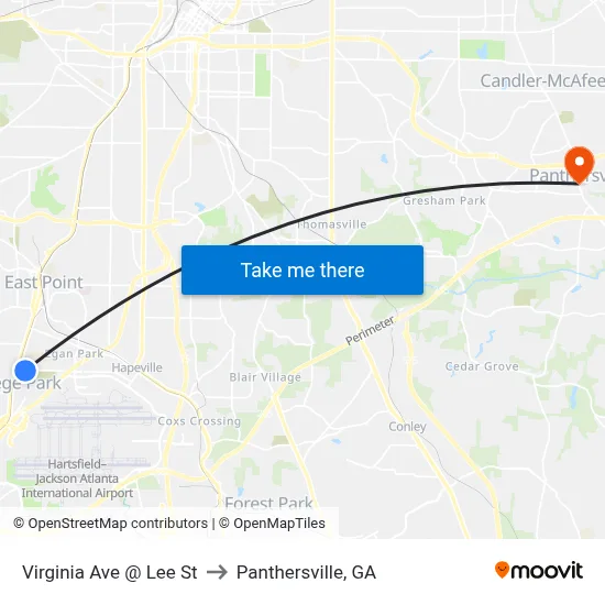 Virginia Ave @ Lee St to Panthersville, GA map