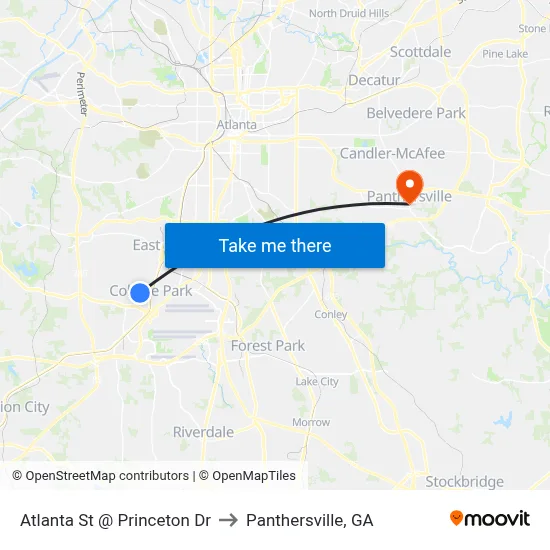 Atlanta St @ Princeton Dr to Panthersville, GA map
