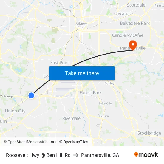 Roosevelt Hwy @ Ben Hill Rd to Panthersville, GA map