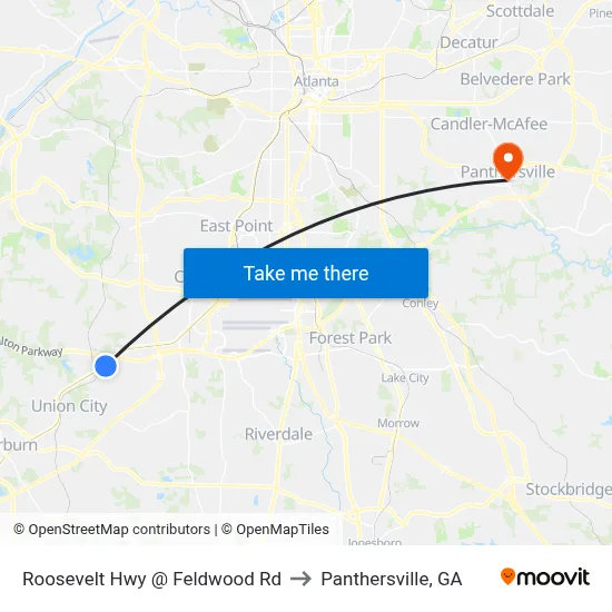 Roosevelt Hwy @ Feldwood Rd to Panthersville, GA map