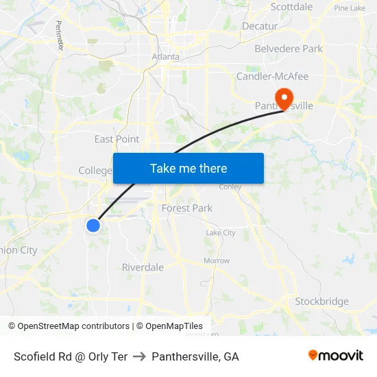 Scofield Rd @ Orly Ter to Panthersville, GA map