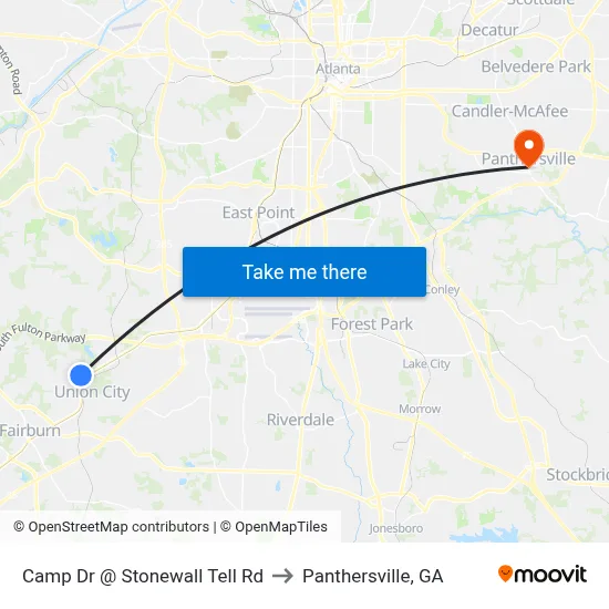 Camp Dr @ Stonewall Tell Rd to Panthersville, GA map