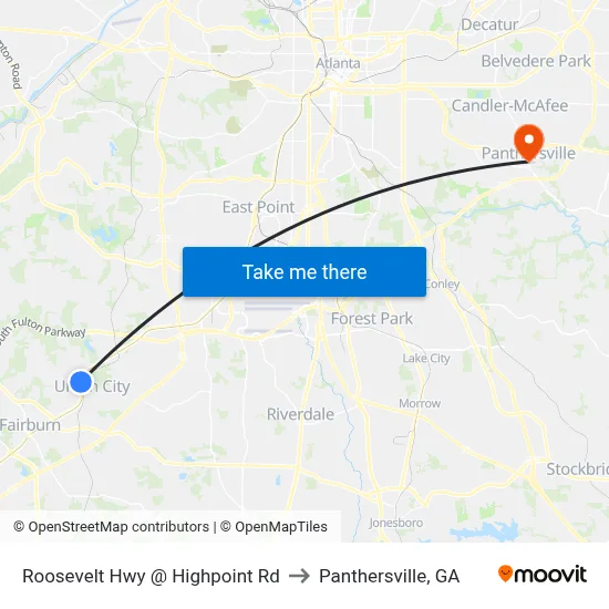 Roosevelt Hwy @ Highpoint Rd to Panthersville, GA map