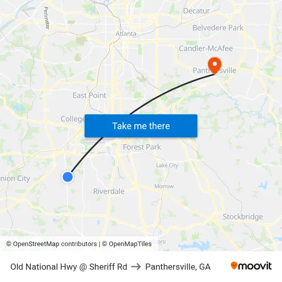 Old National Hwy @ Sheriff Rd to Panthersville, GA map