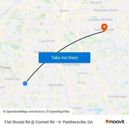 Flat Shoals Rd @ Connell Rd to Panthersville, GA map
