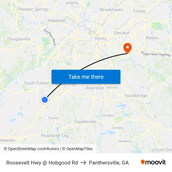 Roosevelt Hwy @ Hobgood Rd to Panthersville, GA map