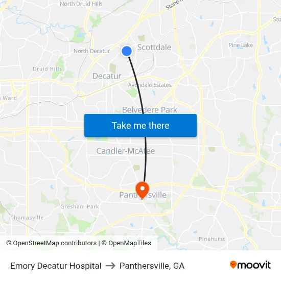 Emory Decatur Hospital to Panthersville, GA map