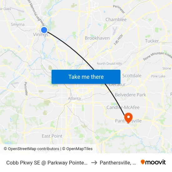 Cobb Pkwy SE @ Parkway Pointe SE to Panthersville, GA map