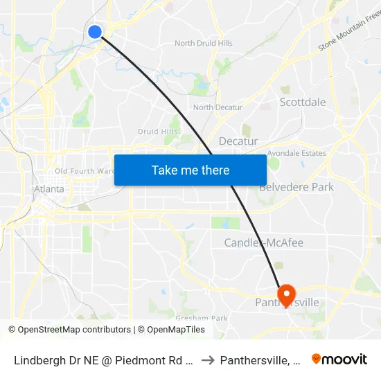 Lindbergh Dr NE @ Piedmont Rd NE to Panthersville, GA map