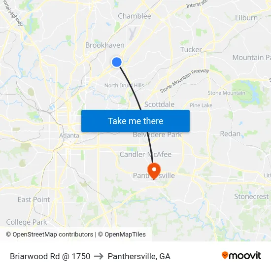 Briarwood Rd @ 1750 to Panthersville, GA map