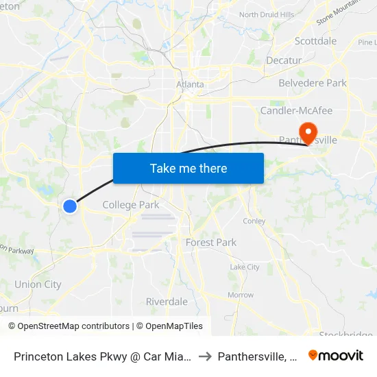Princeton Lakes Pkwy @ Car Mia Dr to Panthersville, GA map