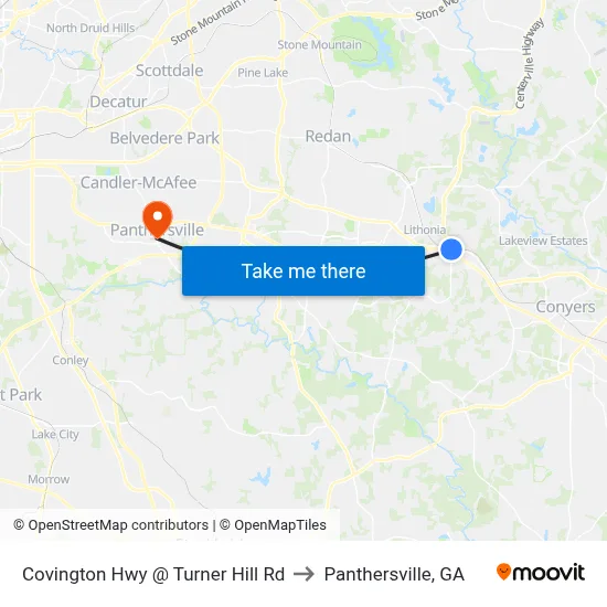 Covington Hwy @ Turner Hill Rd to Panthersville, GA map