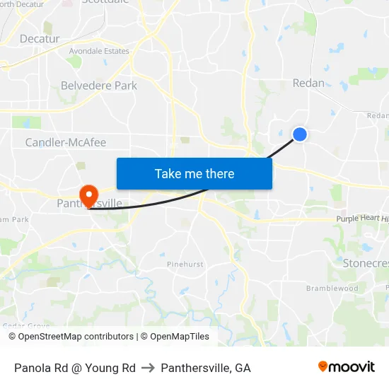 Panola Rd @ Young Rd to Panthersville, GA map