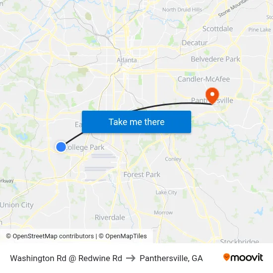 Washington Rd @ Redwine Rd to Panthersville, GA map