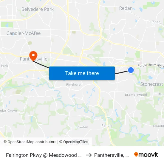 Fairington Pkwy @ Meadowood Cir to Panthersville, GA map
