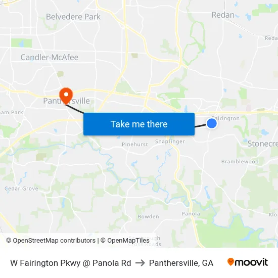 W Fairington Pkwy @ Panola Rd to Panthersville, GA map