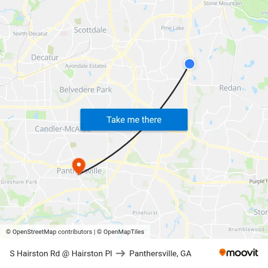 S Hairston Rd @ Hairston Pl to Panthersville, GA map