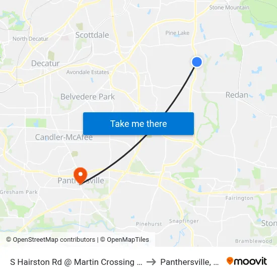 S Hairston Rd @ Martin Crossing Rd to Panthersville, GA map