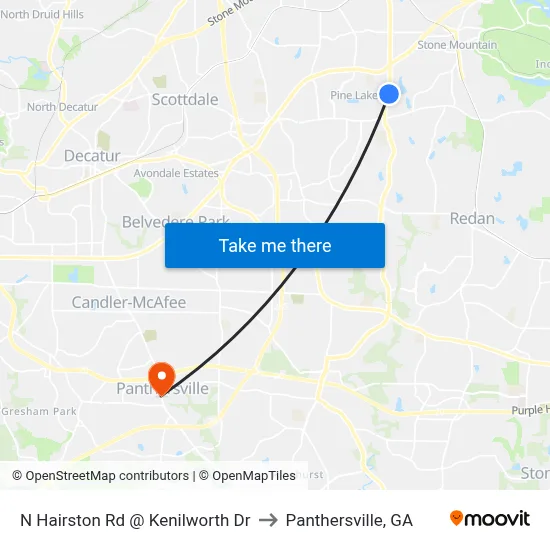 N Hairston Rd @ Kenilworth Dr to Panthersville, GA map