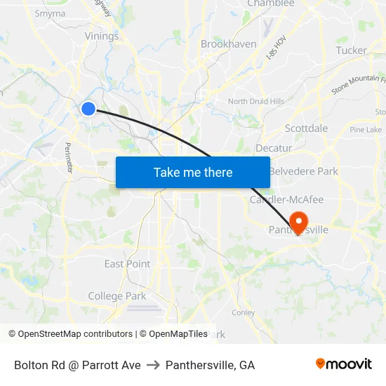 Bolton Rd @ Parrott Ave to Panthersville, GA map