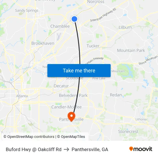 Buford Hwy @ Oakcliff Rd to Panthersville, GA map