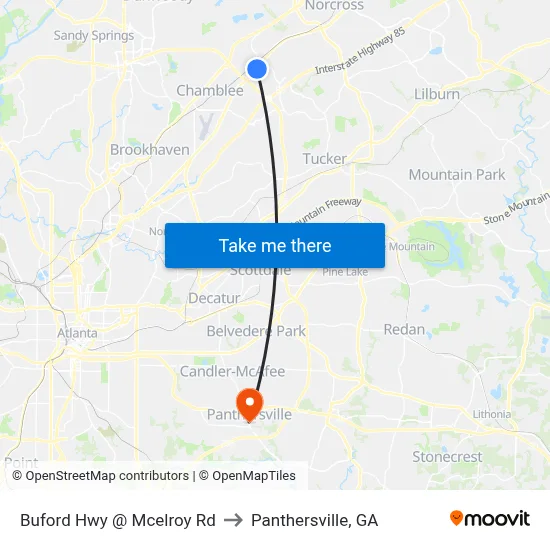 Buford Hwy @ Mcelroy Rd to Panthersville, GA map