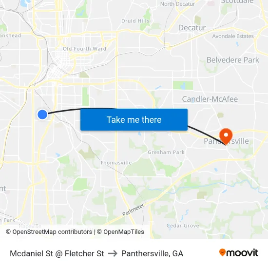 Mcdaniel St @ Fletcher St to Panthersville, GA map