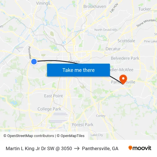Martin L King Jr Dr SW @ 3050 to Panthersville, GA map