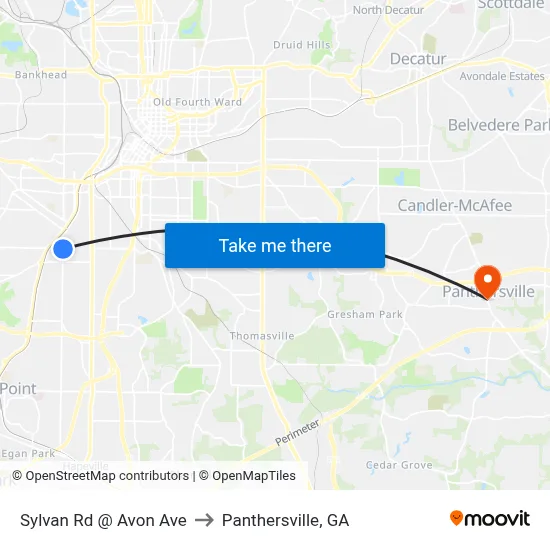 Sylvan Rd @ Avon Ave to Panthersville, GA map