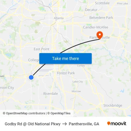 Godby Rd @ Old National Pkwy to Panthersville, GA map