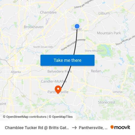Chamblee Tucker Rd @ Britts Gate Ln to Panthersville, GA map