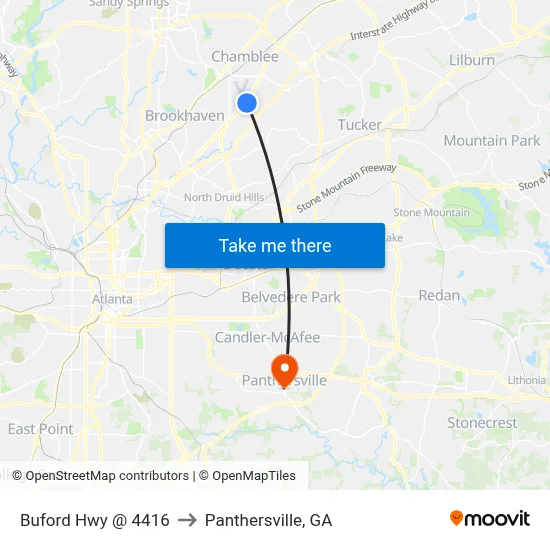 Buford Hwy @ 4416 to Panthersville, GA map