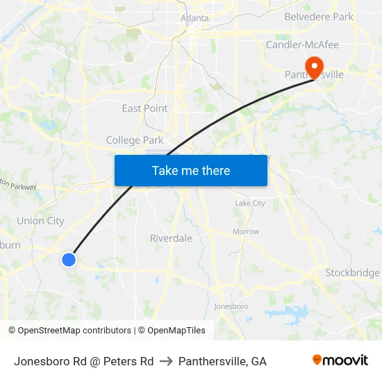Jonesboro Rd @ Peters Rd to Panthersville, GA map