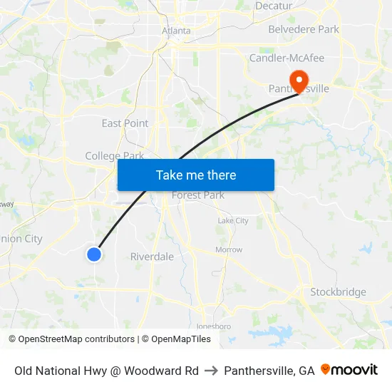 Old National Hwy @ Woodward Rd to Panthersville, GA map