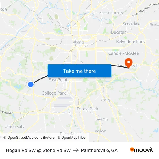 Hogan Rd SW @ Stone Rd SW to Panthersville, GA map