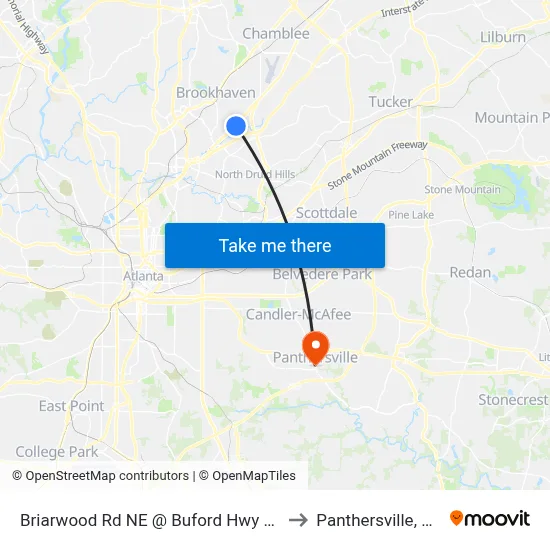 Briarwood Rd NE @ Buford Hwy NE to Panthersville, GA map