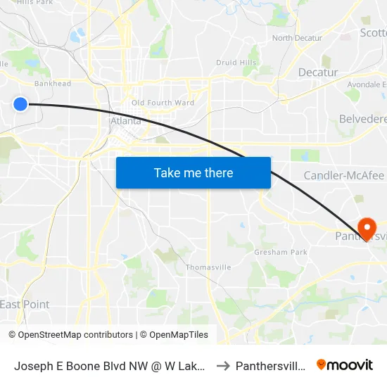 Joseph E Boone Blvd NW @ W Lake Ave NW to Panthersville, GA map