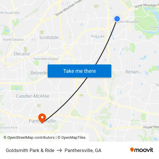 Goldsmith Park & Ride to Panthersville, GA map