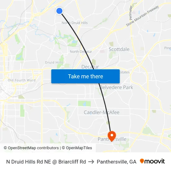 N Druid Hills Rd NE @ Briarcliff Rd to Panthersville, GA map