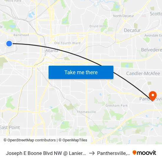 Joseph E Boone Blvd NW @ Lanier St NW to Panthersville, GA map