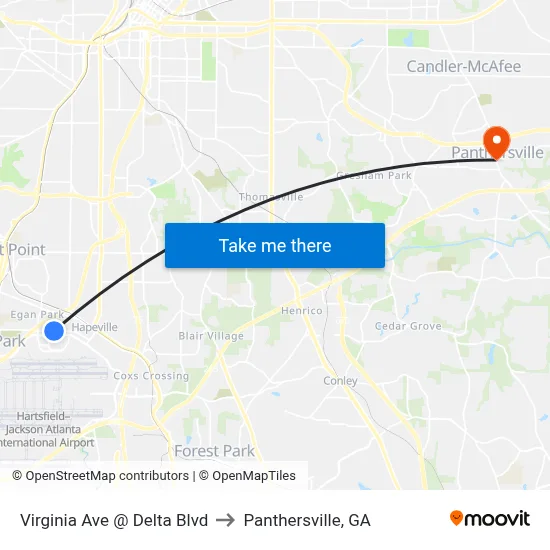 Virginia Ave @ Delta Blvd to Panthersville, GA map