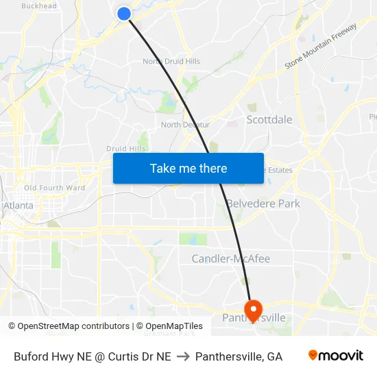 Buford Hwy NE @ Curtis Dr NE to Panthersville, GA map