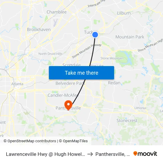 Lawrenceville Hwy @ Hugh Howell Rd to Panthersville, GA map