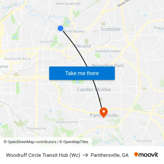 Woodruff Circle Transit Hub (Wc) to Panthersville, GA map
