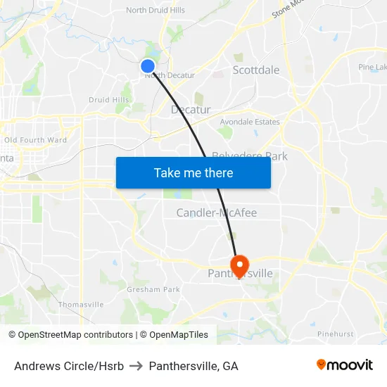 Andrews Circle/Hsrb to Panthersville, GA map