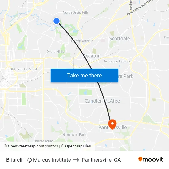 Briarcliff @ Marcus Institute to Panthersville, GA map