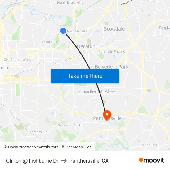 Clifton @ Fishburne Dr to Panthersville, GA map