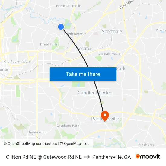 Clifton Rd NE @ Gatewood Rd NE to Panthersville, GA map