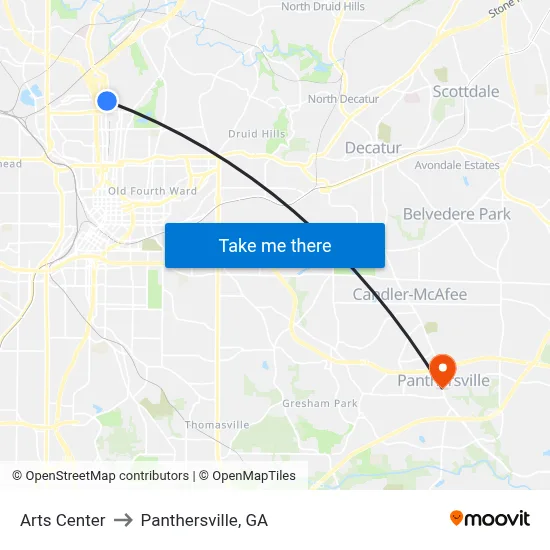 Arts Center to Panthersville, GA map